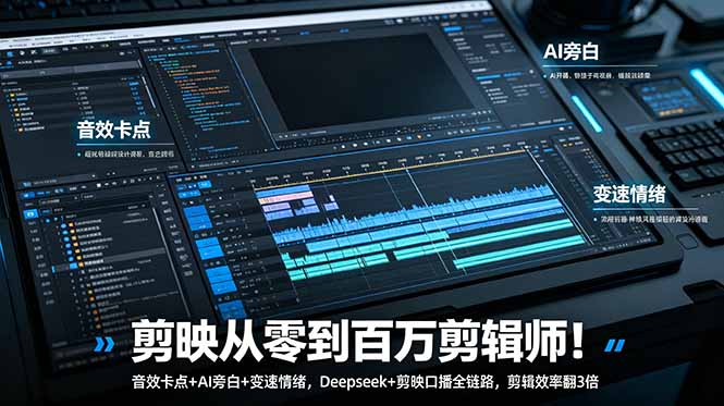 剪映从零到百万剪辑师!音效卡点+AI旁白+变速情绪,Deepseek+剪映口播全链路,剪辑效率翻3倍-蜗牛学社