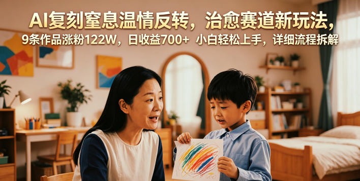 AI复刻窒息温情反转,治愈赛道新玩法,9条作品涨粉122W,日收益700+ 小白轻松上手,详细流程拆解-蜗牛学社