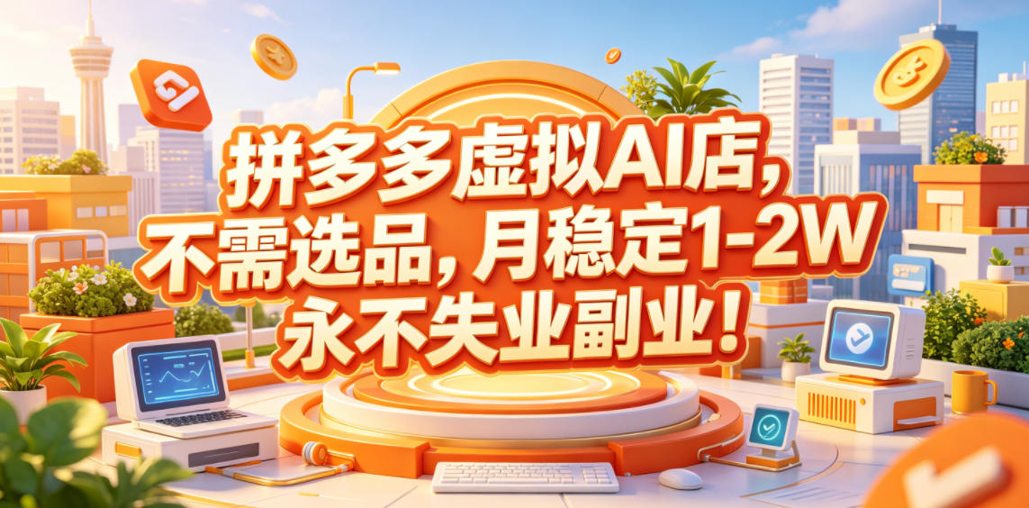 拼多多虚拟AI店，不需选品，月稳定1-2W，永不失业副业！【揭秘】-蜗牛学社