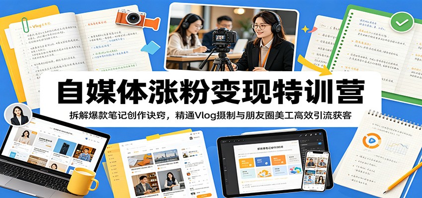 自媒体涨粉变现特训营：拆解爆款笔记创作诀窍，精通Vlog摄制与朋友圈美工高效引流获客-蜗牛学社