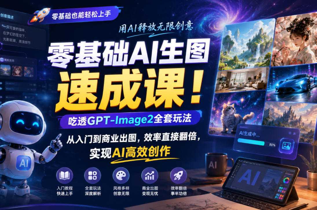 零基础AI生图速成课！吃透GPT-Image2全套玩法，从入门到商业出图，效率直接翻倍，实现AI高效创作-蜗牛学社
