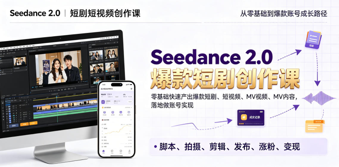 Seedance 2.0短剧短视频创作课，零基础快速产出爆款短剧、短视频、MV内容，落地做账号实现变现-蜗牛学社