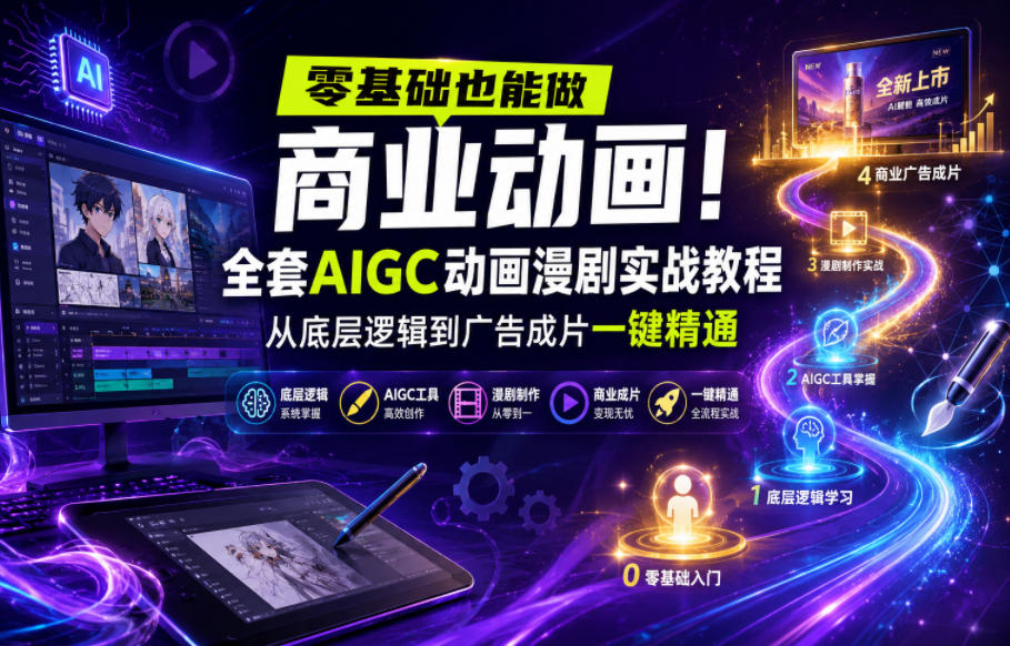 零基础也能做商业动画！全套AIGC动画漫剧实战教程，从底层逻辑到广告成片一键精通-蜗牛学社