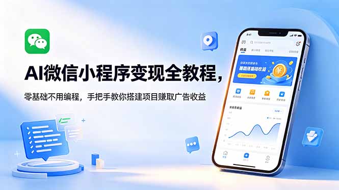 AI微信小程序变现全教程，零基础不用编程，手把手教你搭建项目赚取广告收益-蜗牛学社