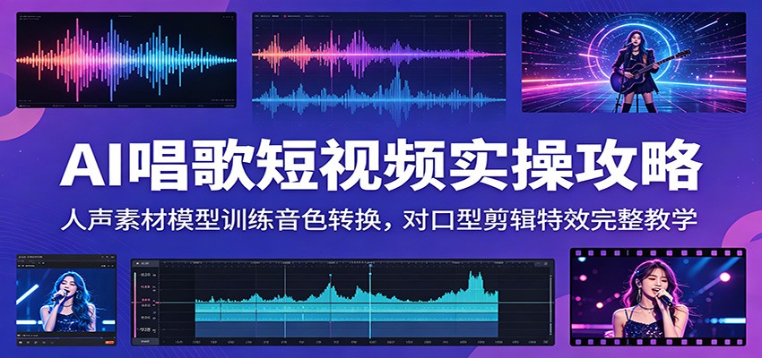 AI唱歌短视频实操攻略:人声素材模型训练音色转换,对口型剪辑特效完整教学-蜗牛学社