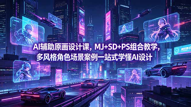 AI辅助原画设计课,MJ+SD+PS组合教学,多风格角色场景案例一站式学懂AI设计-蜗牛学社