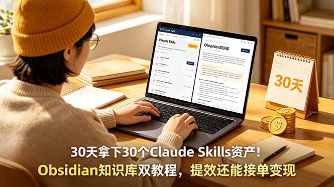 30天拿下30个Claude Skills资产！Obsidian知识库双教程，提效还能接单变现-蜗牛学社