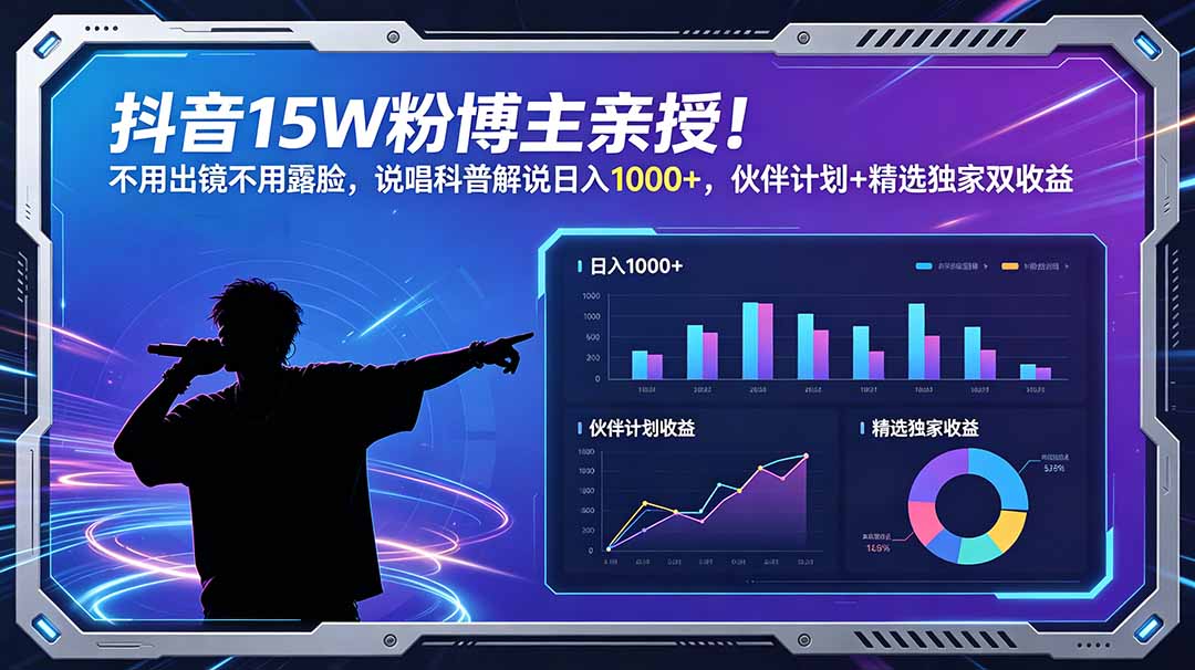 抖音15W粉博主亲授!不用出镜不用露脸,说唱科普解说日入1000+,伙伴计划+精选独家双收益-蜗牛学社