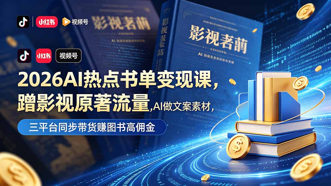 2026AI热点书单变现课，蹭影视原著流量，AI做文案素材，三平台同步带货赚图书高佣金-蜗牛学社
