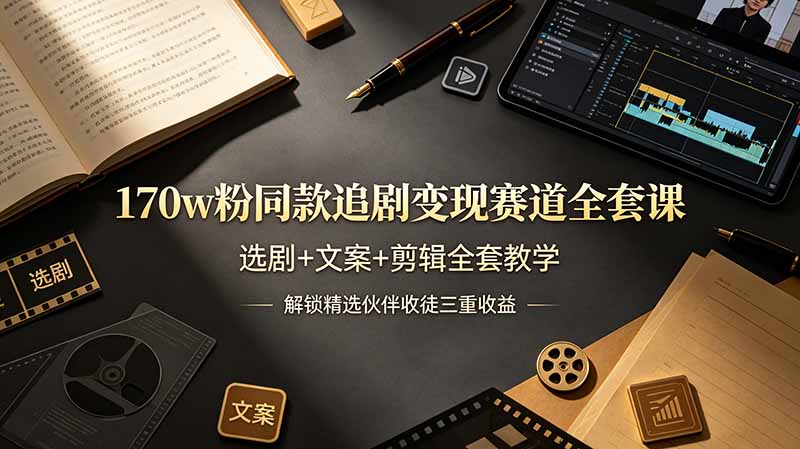 170w粉博主同款追剧变现赛道全套课，选剧+文案+剪辑全套教学，解锁精选伙伴收徒三重收益-蜗牛学社