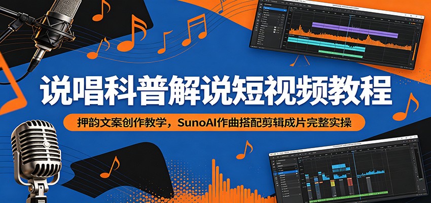 说唱科普解说短视频教程：押韵文案创作教学，SunoAI作曲搭配剪辑成片完整实操-蜗牛学社