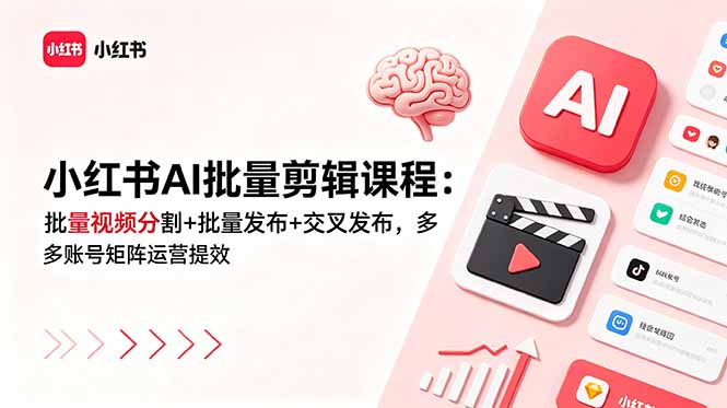 小红书AI批量剪辑课程:批量视频分割+批量发布+交叉发布,多账号矩阵运营提效-蜗牛学社