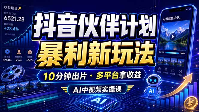 抖音伙伴计划最新玩法，无需配音剪辑，10分钟出一条原创视频，轻松日入三位数-蜗牛学社