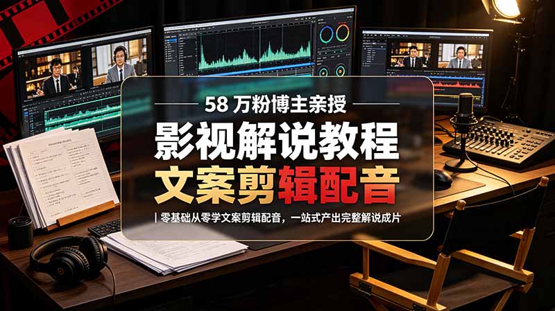 58 万粉博主荧幕春秋亲授影视解说教程｜零基础从零学文案剪辑配音，一站式产出完整解说成片-冒泡网
