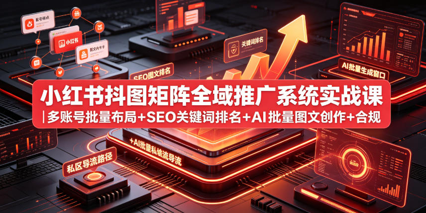 小红书抖图矩阵全域推广系统实战课｜多账号批量布局+SEO关键词排名+AI批量图文创作+合规私域导流完整落地教程-蜗牛学社