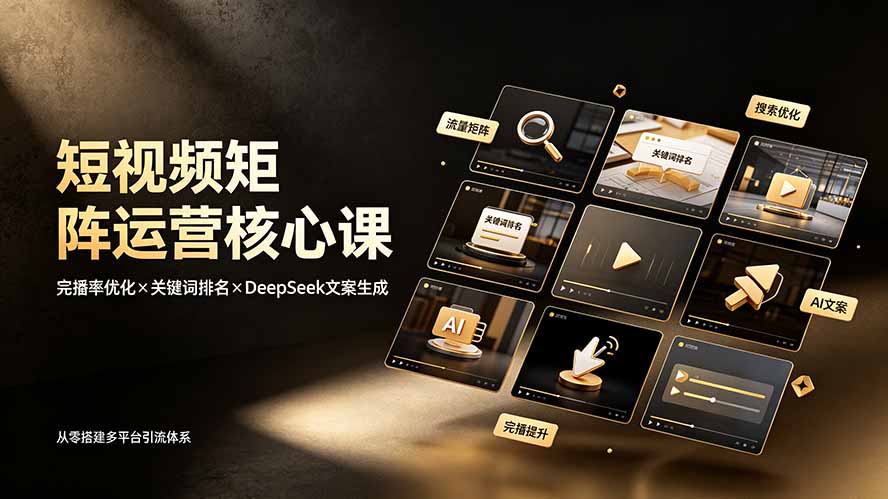 短视频矩阵运营核心课:完播率优化×关键词排名×DeepSeek文案生成,从零搭建多平台引流体系-冒泡网