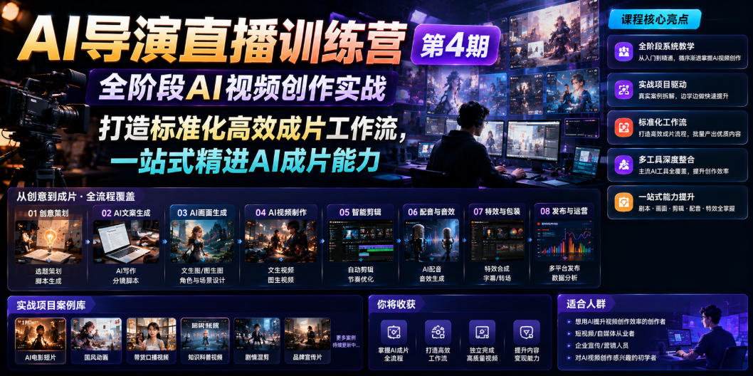 AI导演直播训练营第4期|全阶段AI视频创作实战,打造标准化高效成片工作流,一站式精进AI成片能力-蜗牛学社