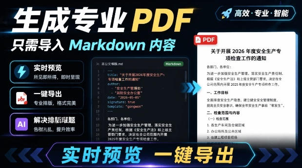 只需导入Markdown内容,实时预览一键导出专业PDF!轻松解决AI生成内容排版问题Presto-冒泡网
