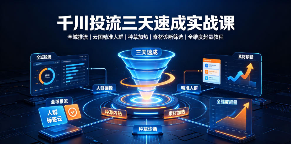 千川投流三天速成实战课|全域推流、云图精准人群、种草加热、素材诊断筛选全维度起量教程-冒泡网