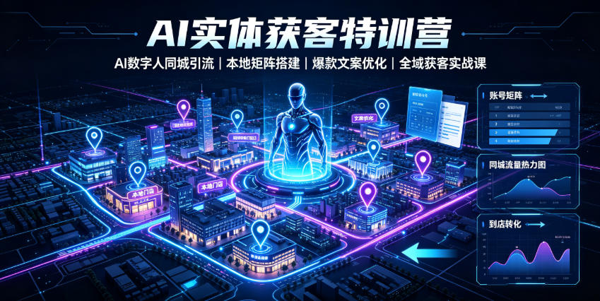 AI实体获客特训营|AI数字人同城引流、本地矩阵搭建、爆款文案优化全域获客实战课-冒泡网
