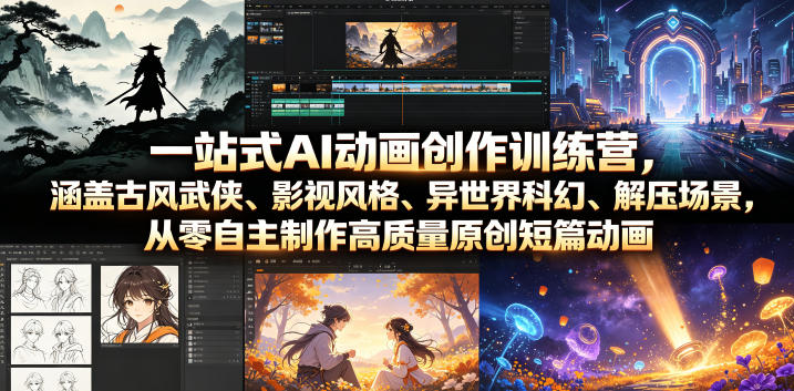 一站式AI动画创作训练营，涵盖古风武侠、影视风格、异世界科幻、解压场景，从零自主制作高质量原创短篇动画（更新）-冒泡网