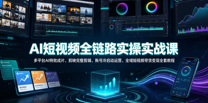 AI短视频全链路实操实战课｜多平台AI特效成片、剪映完整剪辑、账号冷启动运营、全域短视频带货变现全套教程-冒泡网