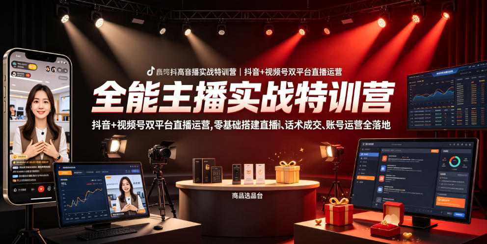 全能主播实战特训营|抖音+视频号双平台直播运营,零基础搭建直播间、精准选品、话术成交、账号运营全落地-蜗牛学社