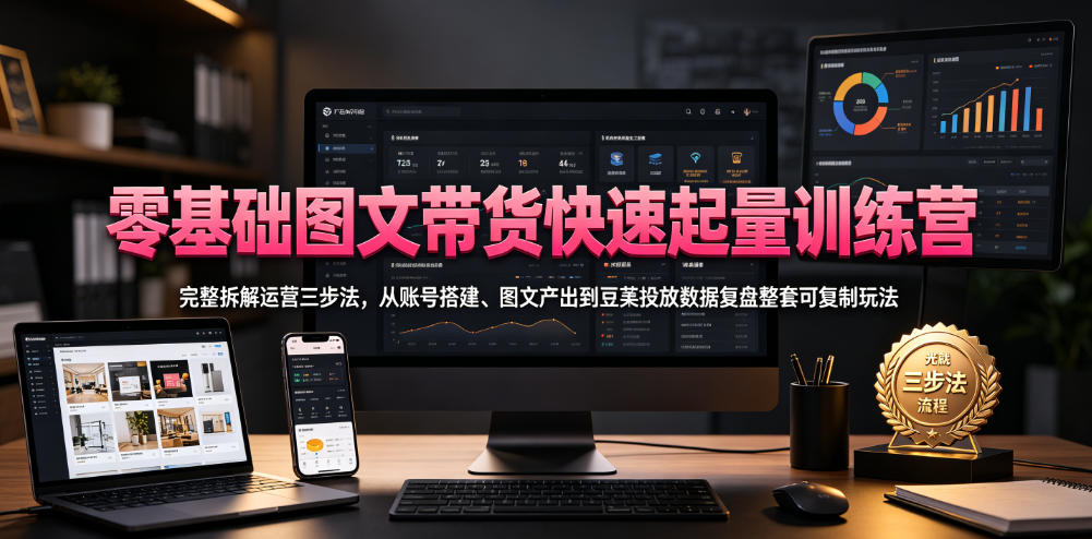 零基础图文带货快速起量训练营，完整拆解运营三步法，从账号搭建、图文产出到豆荚投放数据复盘整套可复制玩法-蜗牛学社
