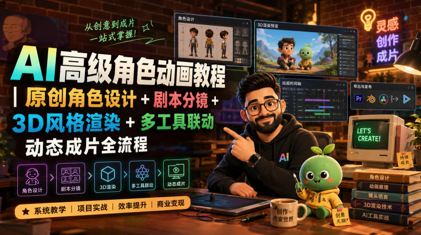 AI高级角色动画教程｜原创角色设计+剧本分镜+3D风格渲染+多工具联动动态成片全流程【中英字幕】-冒泡网