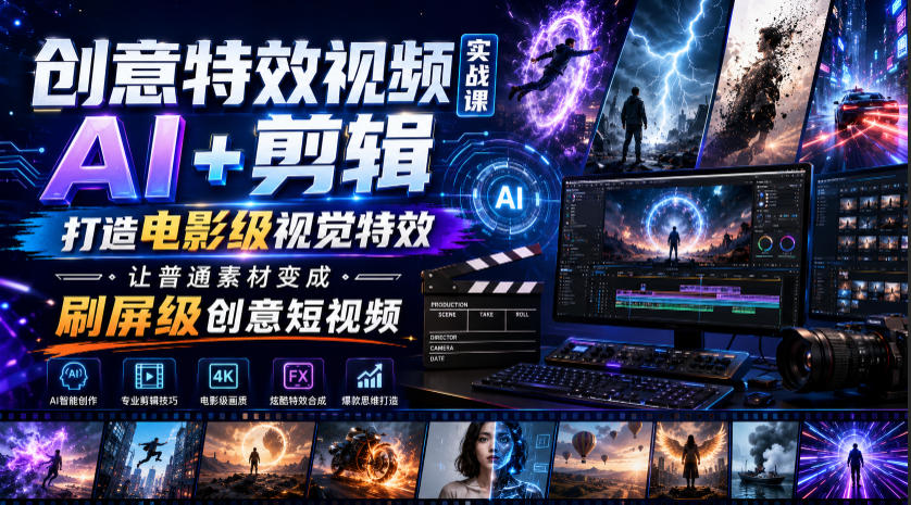 创意特效视频实战课,AI+剪辑打造电影级视觉特效,让普通素材变成刷屏级创意短视频-冒泡网