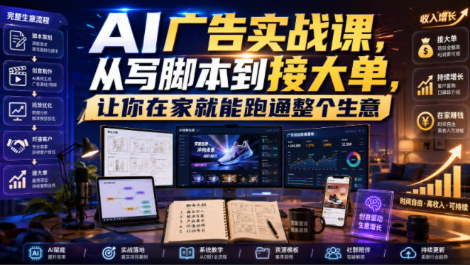 AI广告实战课,从写脚本到接大单,让你在家就能跑通整个生意【原创双语字幕】-冒泡网