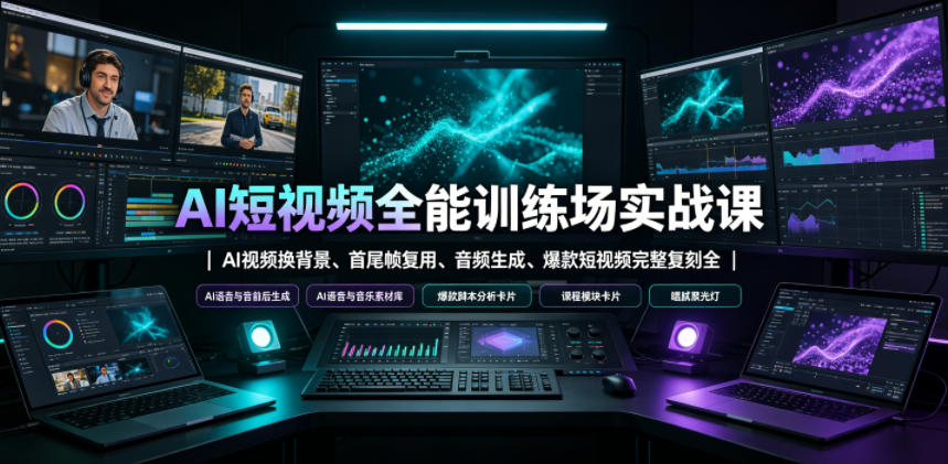 AI短视频全能训练场实战课|AI视频换背景、首尾帧复用、音频生成、爆款短视频完整复刻全套实操教学-蜗牛学社
