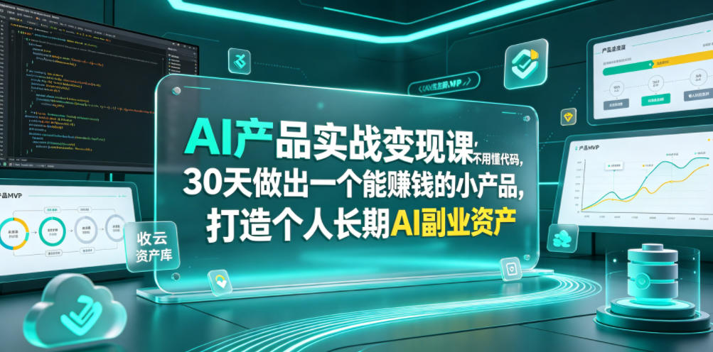 AI产品实战变现课,不用懂代码,30天做出一个能賺钱的小产品,打造个人长期AI副业资产(更新)-蜗牛学社
