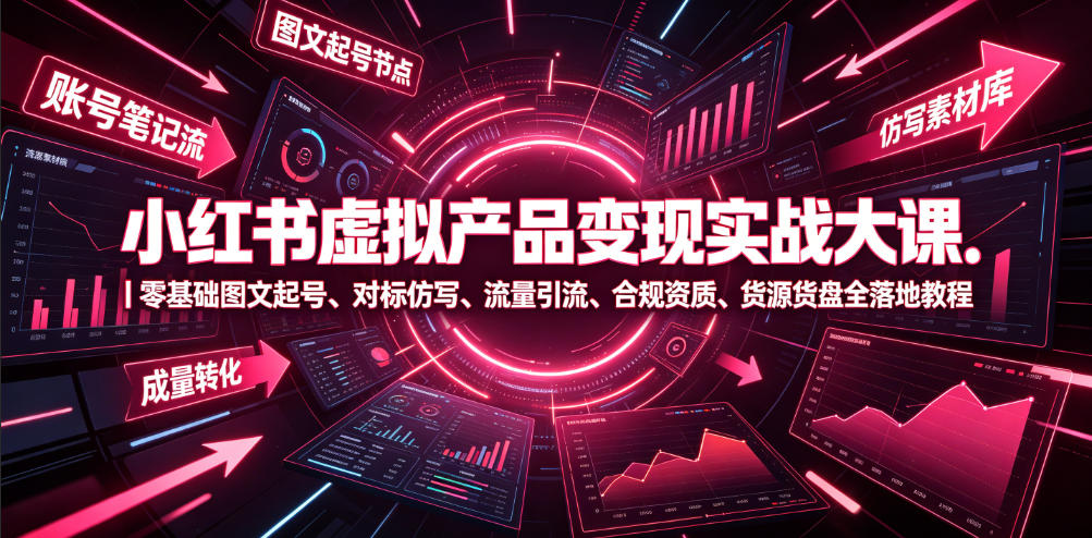小红书虚拟产品变现实战大课|零基础图文起号、对标仿写、流量引流、合规资质、货源货盘全落地教程-蜗牛学社
