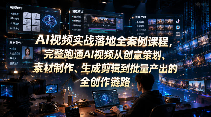 AI视频实战落地全案例课程,完整跑通AI视频从创意策划、素材制作、生成剪辑到批量产出的全创作链路-蜗牛学社