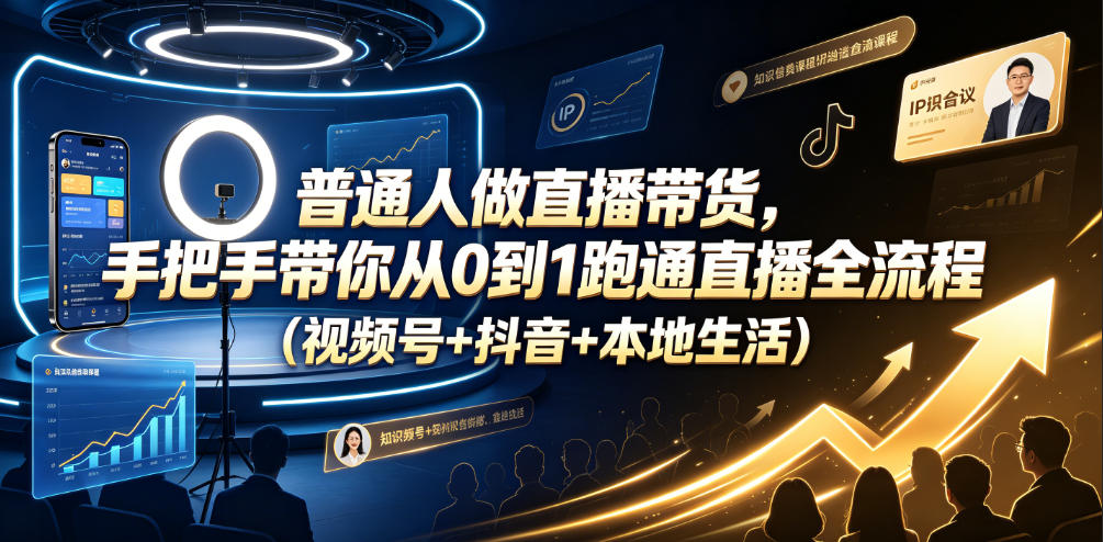 普通人做直播带货，手把手带你从0到1跑通直播全流程（视频号+抖音+本地生活）-蜗牛学社