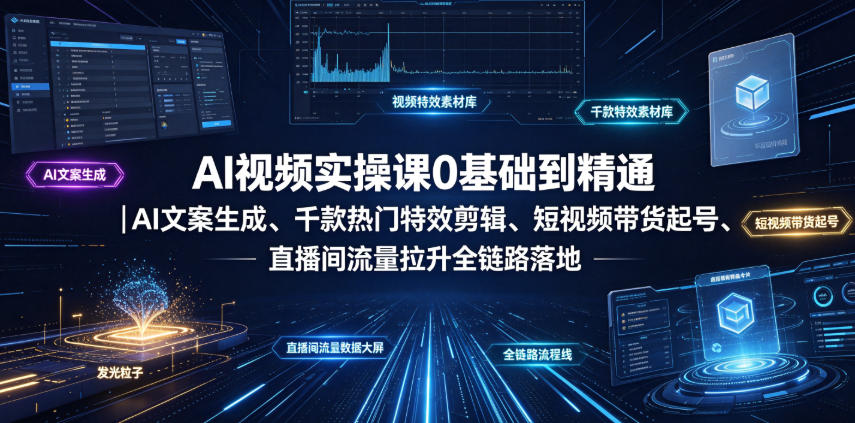 AI视频实操课0基础到精通|AI文案生成、千款热门特效剪辑、短视频带货起号、直播间流量拉升全链路落地-蜗牛学社