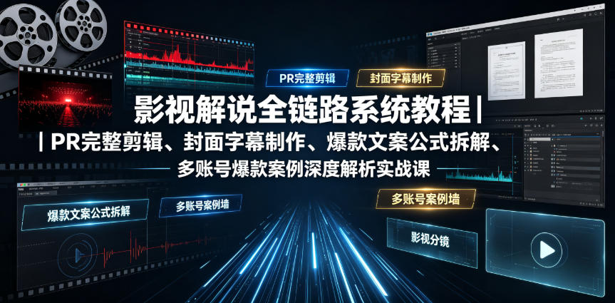 影视解说全链路系统教程|PR完整剪辑、封面字幕制作、爆款文案公式拆解、多账号爆款案例深度解析实战课-蜗牛学社