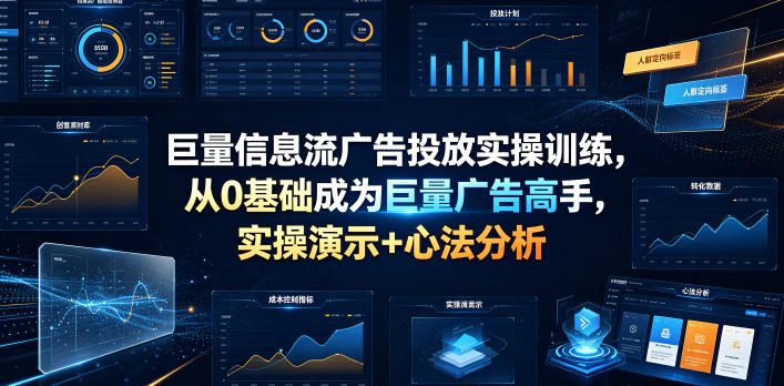 巨量信息流广告投放实操训练,从0基础成为巨量广告高手,实操演示+心法分析-蜗牛学社