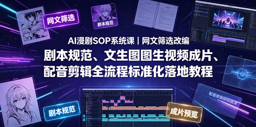 AI漫剧SOP系统课|网文筛选改编、剧本规范、文生图图生视频成片、配音剪辑全流程标准化落地教程-蜗牛学社