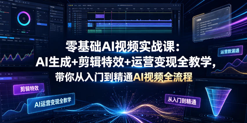 零基础AI视频实战课:AI生成+剪辑特效+运营变现全教学,带你从入门到精通AI视频全流程-蜗牛学社