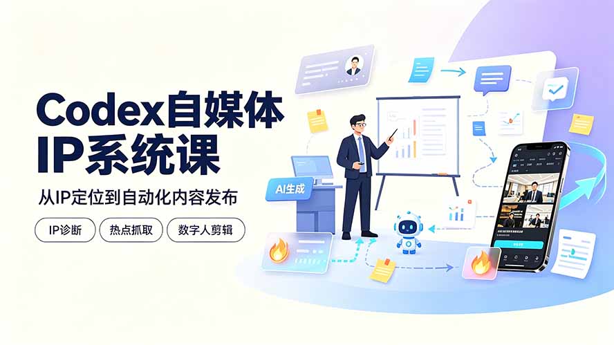 Codex自媒体IP系统课:IP诊断/热点抓取/IP蒸馏 Skill,爆款复刻数字人多平台自动发布教程-冒泡网