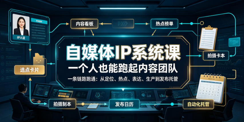 自媒体IP系统课,一个人也能跑起内容团队,一条链路跑通,从定位、热点、表达、生产到发布托管-冒泡网