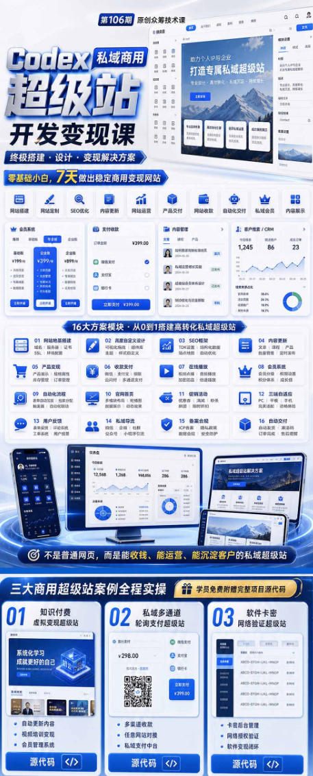 Codex私域商用超级站Ai开发变现课,7天带你从零基础到能自己动手做出能收钱、能运营、能沉淀客户的私域超级站(更新0702)