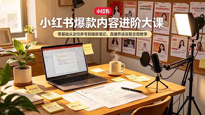 小红书爆款内容进阶大课,零基础从定位养号到爆款笔记,直播开店完整变现教学-蜗牛学社