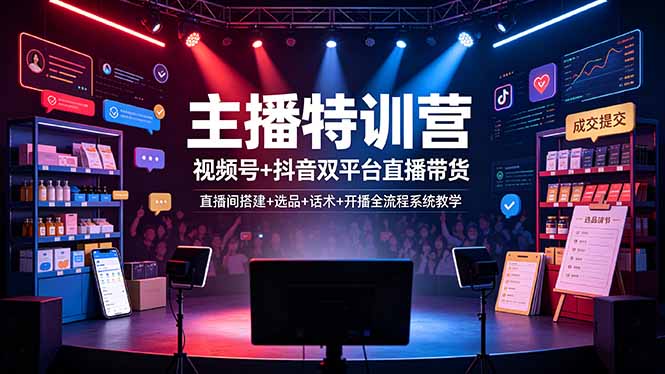 主播特训营：视频号+抖音双平台直播带货，直播间搭建+选品+话术+开播全流程系统教学-蜗牛学社