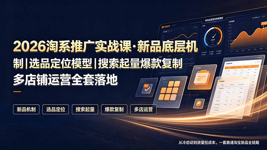 2026淘系推广实战课·新品底层机制|选品定位模型|搜索起量爆款复制多店铺运营全套落地教程-冒泡网