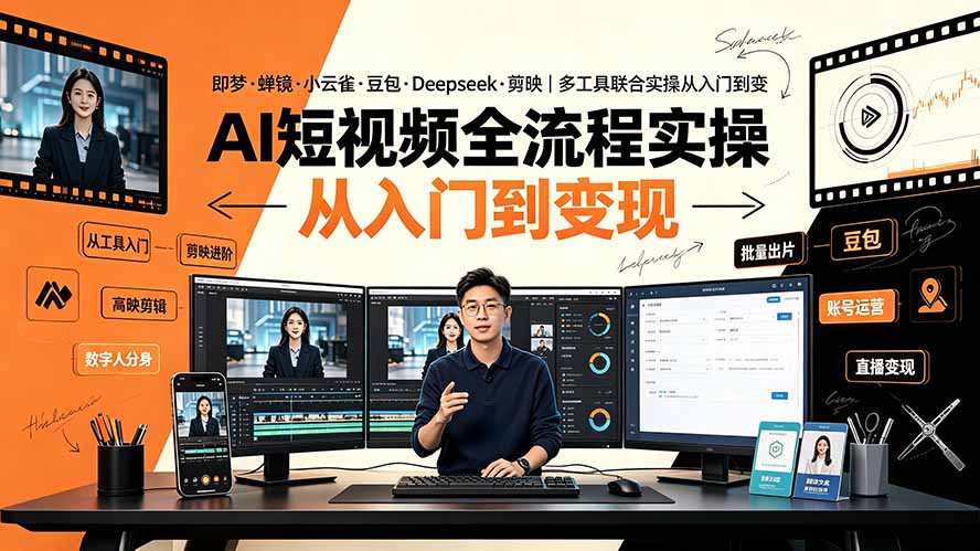 AI短视频全流程实操:即梦·蝉镜·小云雀·豆包·Deepseek·剪映|多工具联合实操从入门到变现-冒泡网