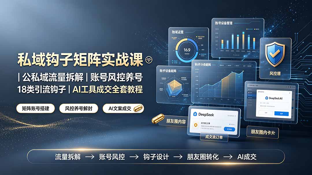 私域钩子矩阵实战课〓公私域流量拆解｜账号风控养号｜18类引流钩子｜AI工具成交全套教程-冒泡网