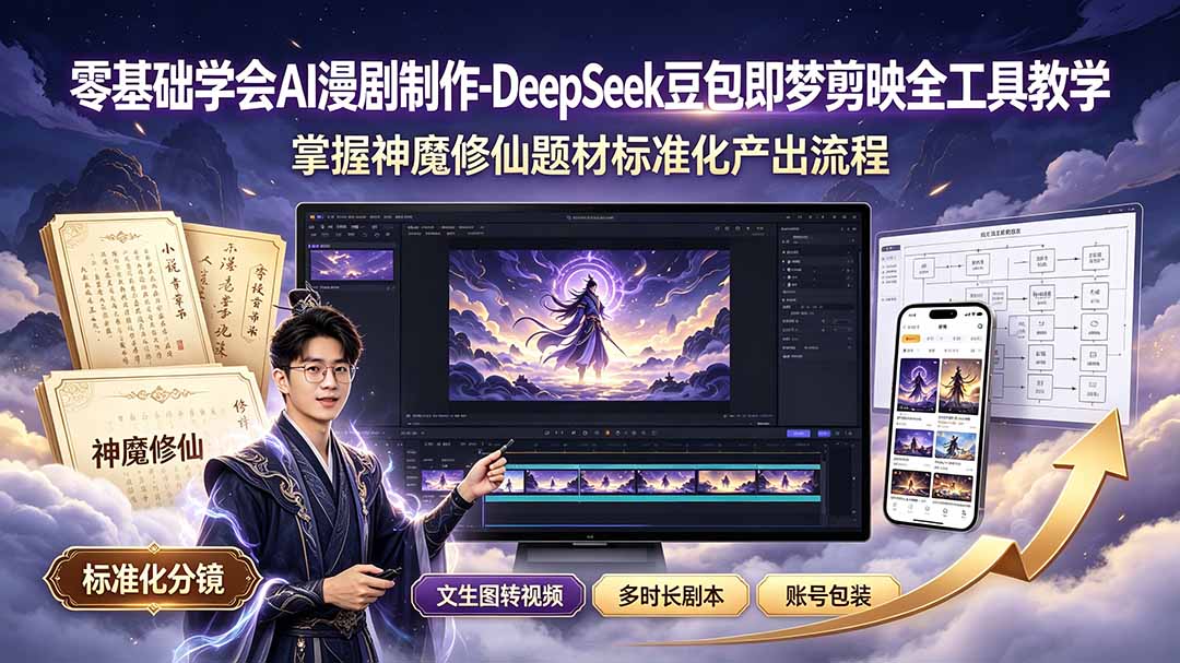 零基础学会AI漫剧制作-DeepSeek豆包即梦剪映全工具教学,掌握神魔修仙题材标准化产出流程-冒泡网